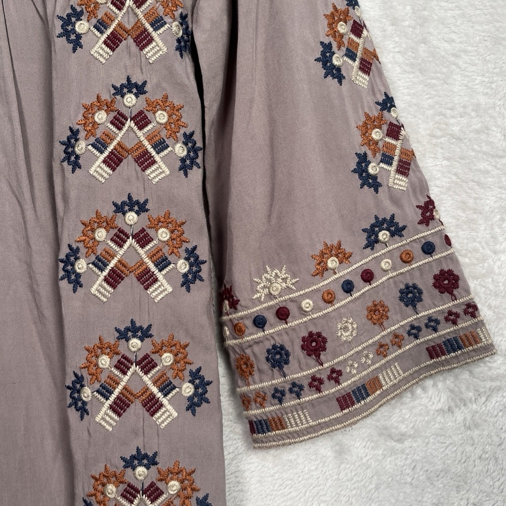 Womens Boho Embroidered Tunic Top Dress Small Gray Monoreno Long Sleeve Festival - Picture 5 of 11
